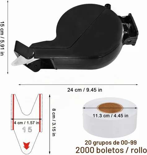 Vista 5 de Dispensador de boletos con sistema de números con 1 rollo de boletos, papel de 2 dígitos, 20 grupos, número de 00 a 99 (2 dígitos, morado)