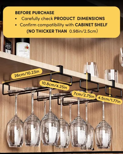 Vista 4 de LINFIDITE Soporte para copas de vino, 2 piezas, colgador debajo del gabinete, estante para copas de vino, organizador de almacenamiento colgante