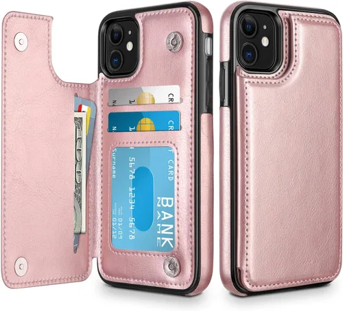 Vista 10 de HianDier Funda tipo cartera para iPhone 11 de 6.1 pulgadas, funda protectora delgada con ranura para tarjeta de crédito, funda con cierre magnético