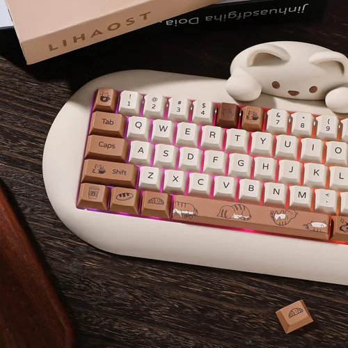 Vista 8 de YUNZII Coffee Cat Dye Sub PBT Keycaps, 152 teclas completas de sublimación por tinte, juego de teclas personalizadas con extractor de teclas