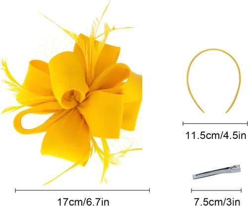 Vista 4 de Myjoyday Tocado para mujer, para fiesta de té, iglesia, cóctel, plumas, velo, diadema con clip para el cabello