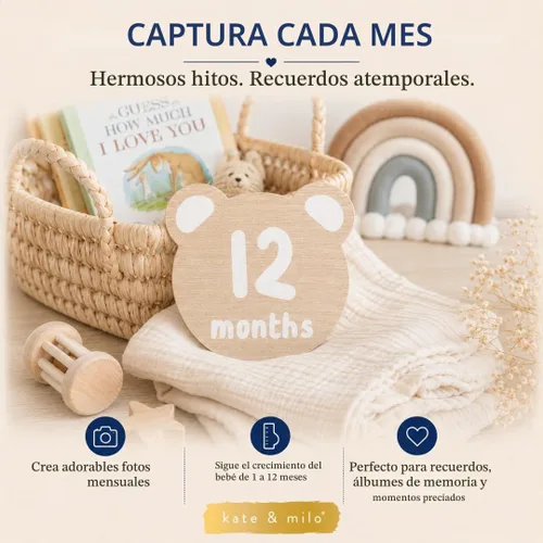 Vista 4 de Kate & Milo Teddy Bear - Discos marcadores de hitos para bebé, 1-12 meses Oso