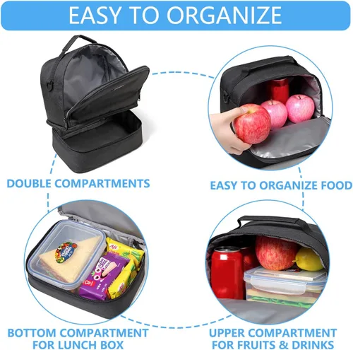 Vista 2 de VASCHY Bolsa de almuerzo aislada, bolsa de almuerzo para hombres y mujeres para el trabajo, pequeña hielera para picnic, color negro
