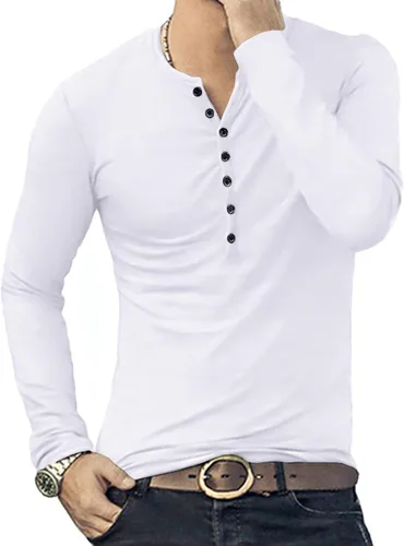 Vista 4 de YTD Camiseta básica Henley de manga larga para hombre
