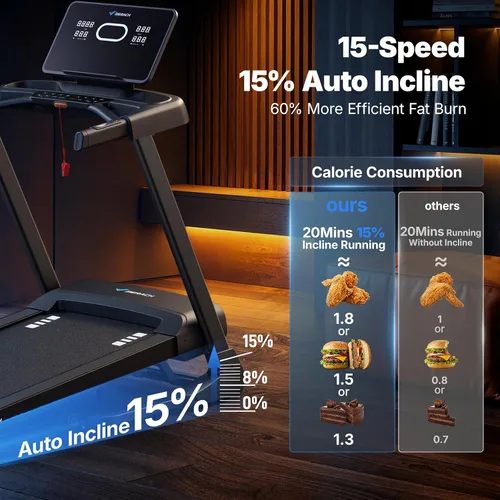 Vista 3 de MERACH Cinta de correr con inclinación automática del 15/18%, cinta de correr de 55"/47"x18"/19" de ancho, 0.5-8.7MPH/10MPH 3.5HP Cinta de correr