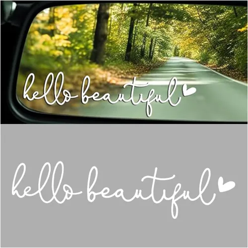 Vista 9 de Adhesivos para Espejos de Coche, Adhesivos de Espejo Retrovisor "Hello Beautiful", Decoración de Ventana de Coche, Adhesivos para Espejo de Tocador