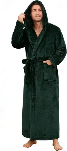 Vista 9 de U2SKIIN Bata de baño para hombre con capucha, bata de felpa gruesa de longitud completa, grande y alta Negro