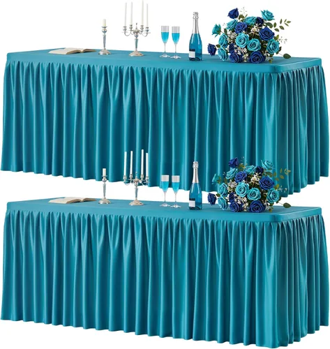 Vista 30 de Paquete de 2 manteles de poliéster negro para mesas rectangulares de 4 pies, cubierta de mesa ajustada sin arrugas, manteles elásticos de 4 pies