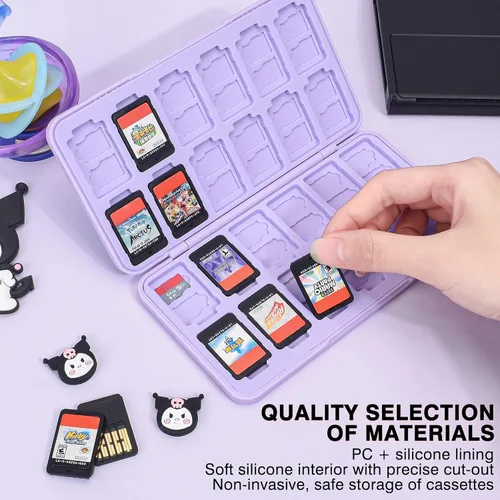 Vista 4 de DLseego Little Evil Rabbit - Funda de juego para SwitchLiteOLED, 24 ranuras para tarjetas de juego y 48 ranuras para tarjetas Micro SD, cartucho