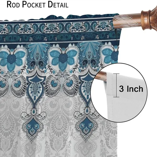 Vista 127 de Cortinas opacas con estampado de flores de cachemira, estampado de cachemira sobre fondo blanco, para decoración del hogar, cocina, restaurante