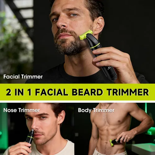 Vista 3 de Lanumi Kit de aseo 2 en 1 para hombre, recortadora de barba recargable inalámbrica, IPX7, maquinilla de afeitar eléctrica impermeable para nariz