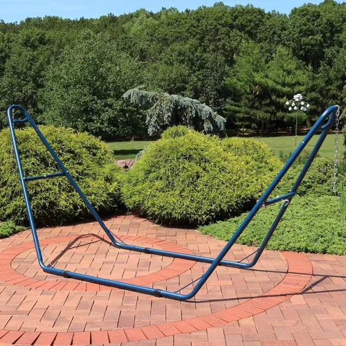 Vista 7 de Sunnydaze soporte para hamaca universal multiuso de acero resistente de 550 libras de capacidad, para 2 personas, para hamacas de 9 a 14 pies de Azul