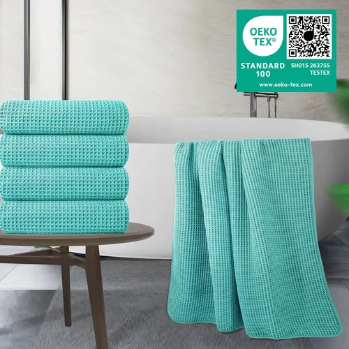 Vista 2 de POLYTE Toalla de baño de microfibra de gran tamaño de 430 GSM, de secado rápido, sin pelusas, 60 x 30 pulgadas, paquete de 4 (tejido de waffle)
