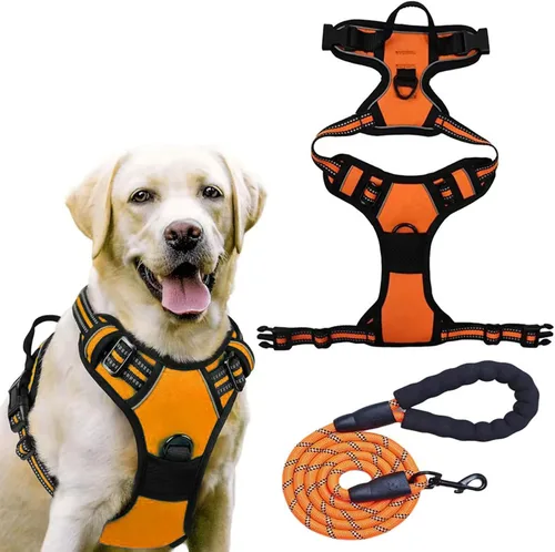 Vista 8 de Dog Harness, No Pull Large, Release on Neck, Front Back Clips Dog Vest Harness Reflective Adjustable Padded,for Outdoor Walking Training(L,Black)