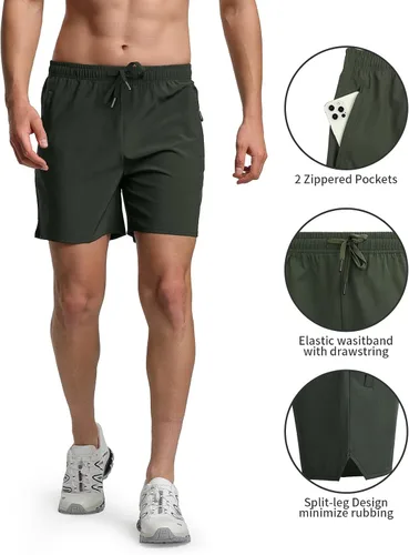 Vista 3 de Men's 5" Linerless Workout Shorts Lightweight Quick Dry Gym Running Sports Athletic Shorts with Zip Pockets