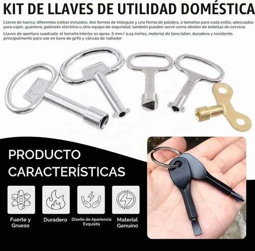 Vista 6 de Kit de 13 llaves utilitarias para plomeros, juego de herramientas de llave de servicio de 4 vías, llave de llave triangular para gabinete, llaves