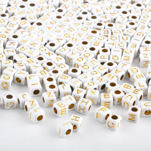 Vista 8 de 1000 cuentas acrílicas de letras pequeñas, cubo, letras acrílicas del alfabeto para hacer joyas, cuentas del alfabeto (colorido/dorado)