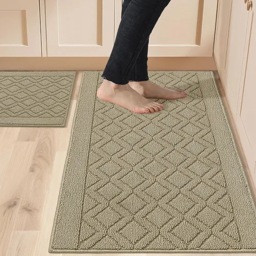 Vista 8 de COSY HOMEER Tapete de cocina antideslizantes, absorbentes para el piso, alfombra de cocina lavable, tapete de pie para fregadero, alfombra de Beige
