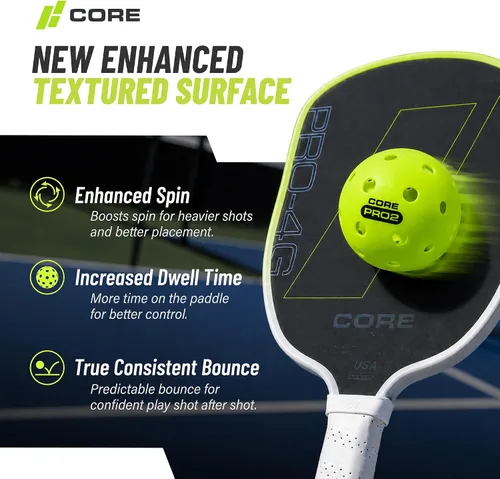 Vista 3 de CORE PRO2 Outdoor Pickleball Balls, 40-Hole Design, Textured Lime Green Surface, Consistent Bounce, Stable Flight and Crack-Resistant Construction