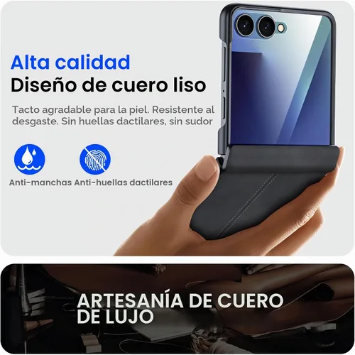 Vista 5 de para Samsung Galaxy Z Flip 7 Funda con protección de bisagras y protector de pantalla incorporado, funda de cuero mate de policarbonato ultradelgada
