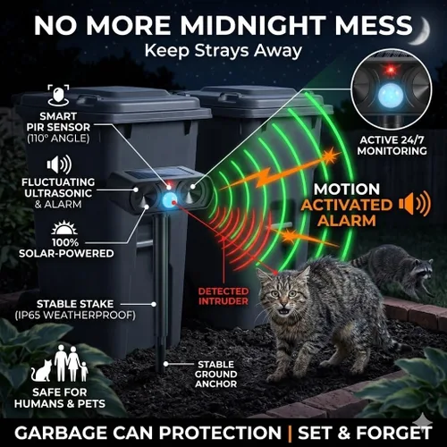 Vista 2 de Paquete de 4 repelentes ultrasónicos para gatos al aire libre para mantener a los gatos alejados, repelente solar ultrasónico de animales al aire