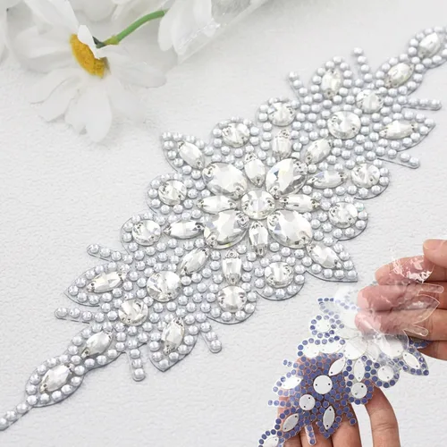 Vista 11 de PEARLY JUN 1 pieza de apliques de diamantes de imitación negros autoadhesivos, parches de cristal con adhesión térmica para ropa, adornos