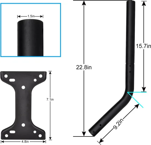 Vista 5 de Kit de montaje de poste de pared para plato Starlink Standard 4/4X/Gen 3, color negro Pole Mount with Adjustable Pipe Adapter for Starlink