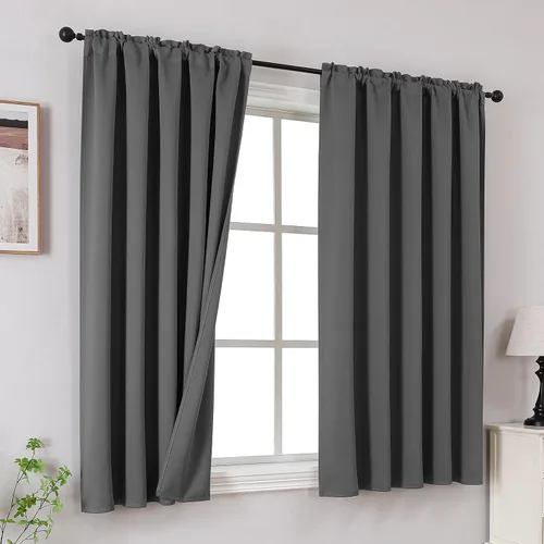 Vista 12 de CUCRAF Cortinas Opacas Beige de 45 Pulgadas, con Aislamiento Térmico Reductor de Ruido con Bolsillo para Barra, Cortinas de Ventana para Dormitorio