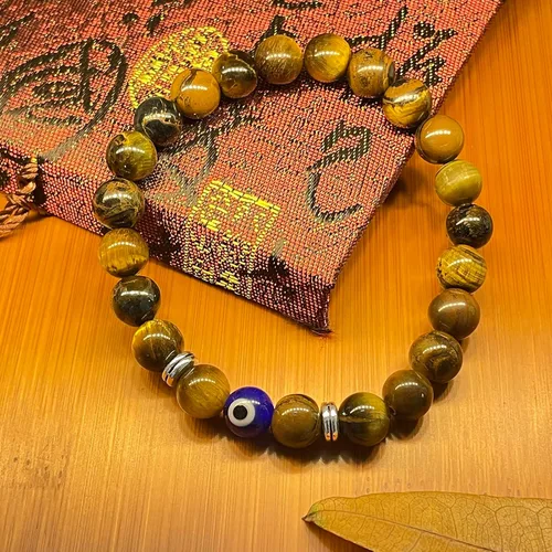 Vista 5 de HOHOTANG Pulsera contra el mal de ojo para hombre, pulsera de cuentas de piedra natural, amuleto de protección de la suerte para hombres, familiares