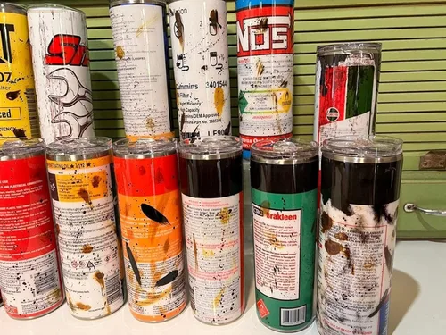Vista 5 de Vaso de filtro de aceite, taza de café al vacío personalizada para hombre, serie Mechanic Garage de 20 onzas, 30 onzas, taza de filtro de aceite