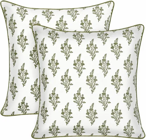 Vista 14 de Ridhi Juego de 2 fundas de almohada decorativas de 16 x 16 pulgadas con estampado de bloques de color azul aguamarina para sala de estar