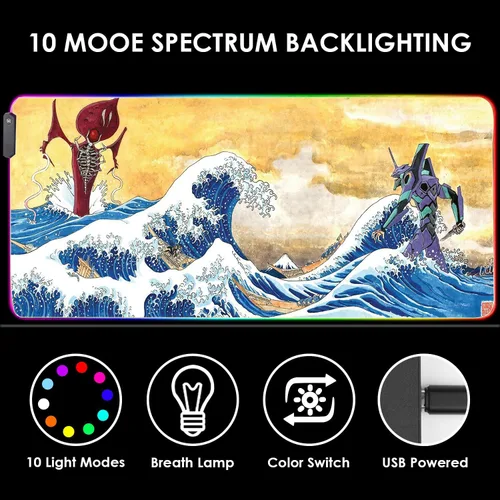 Vista 3 de Envysun Alfombrilla de mouse RGB para juegos, alfombrilla de mouse grande extendida con 10 modos de iluminación, 2 niveles de brillo, almohadilla