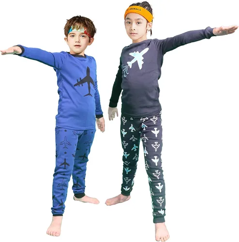 Vista 6 de KikizYe Conjunto de pijama para niños pequeños y grandes, pijama 100% algodón