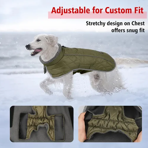 Vista 5 de Fragralley Abrigo para perro pequeño, chaqueta impermeable para perro con forro polar cálido, abrigo de invierno reflectante ajustable para perros