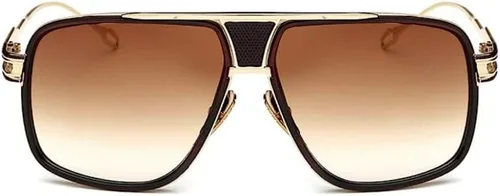 Vista 3 de Street Knitted Gafas de sol cuadradas clásicas de gran tamaño con tinte marrón vintage para hombre, lentes de sol grandes piloto con estilo retro