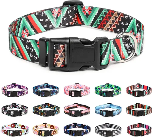 Vista 23 de Mercano - Collar ajustable para perro, patrones de diseño especial, collar de nailon suave cómodo y duradero para perros pequeños, medianos