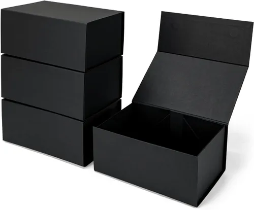 Vista 29 de Ditwis Caja de regalo de 12x9x4 pulgadas con tapa de cierre magnético, caja magnética negra y dorada para boda, propuesta de padrinos y damas