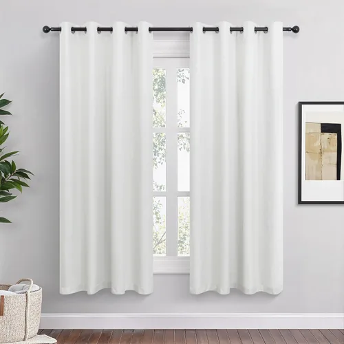 Vista 15 de Cortinas opacas cortas de lino pequeñas de 54 pulgadas de largo, juego de 2 paneles para dormitorio, sala de estar, con ojales, 100% opacas de lino