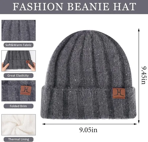 Vista 2 de FZ FANTASTIC ZONE Womens Winter Warm Knit Beanie Hats Gloves Touchscreen Long Scarf Set Skull Cap with Fleece Gifts for Women