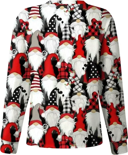 Vista 3 de Chamarras de enfermera de Navidad, manga larga, talla grande, divertidas, con estampado de Papá Noel, con bolsillos