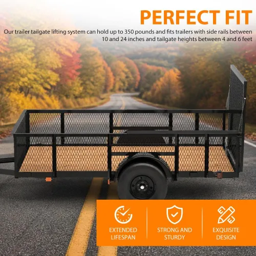 Vista 3 de G-PLUS 2 Sided Trailer Tailgate Liftgate Ramp Lift Assist Syste Black Fit 350 Pounds Trailers with Side Rails Between 10 and 24 Inches, Tailgate
