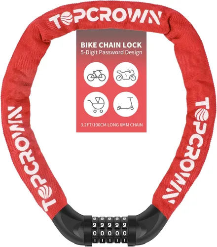 Vista 24 de Topcrown Cerradura de cadena para bicicleta, diales digitales de metal mejorados, 3.2 pies de largo, alta seguridad, resistente, antirrobo