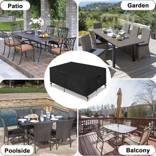 Vista 8 de OutdoorLines Juego de fundas impermeables para muebles de mesa de patio al aire libre, funda rectangular para sofá exterior, resistente a la Negro