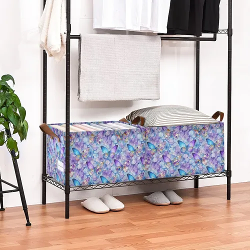 Vista 8 de Dreamlike Butterfly Purple Flowers Storage Baskets for Shelves Closet Storage Bins with Handles Shelves Closet Books for Books cajas organizadoras