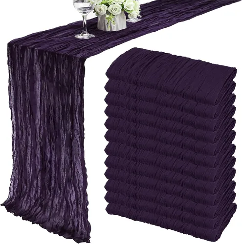 Vista 27 de Pack de 12 caminos de mesa de estopilla de 35x72 pulgadas, bohemio, de gasa, rústico, tela de queso, camino de mesa largo romántico para boda Azul