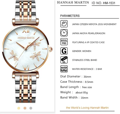 Vista 3 de Hannah Martin Reloj de moda para mujer, vestido de lujo, reloj de cuarzo para mujer, Moda de lujo