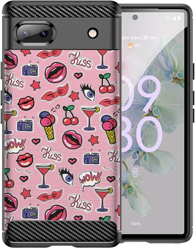 Vista 5 de CasesOnDeck - Funda de TPU negra compatible con Google Pixel 6A (2022) / Pixel 6A, delgada, minimalista, flexible, texturizada, formas abstractas
