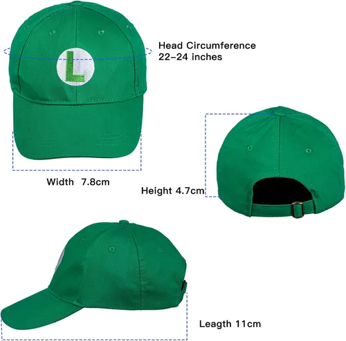 Vista 4 de 2 gorras de Super Mario Bros Luigi para adultos, disfraz de Halloween, gorra de béisbol, Como la imagen