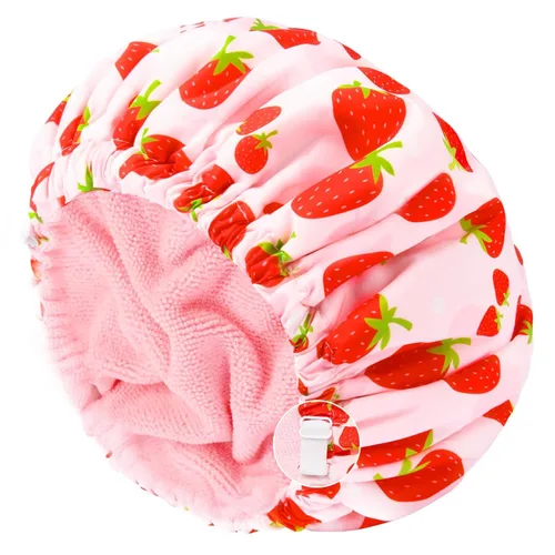 Vista 10 de Gorro de ducha para mujer, gorro de baño negro, reversible, grande, impermeable, ajustable, forro de rizo y banda elástica, dobladillo elástico