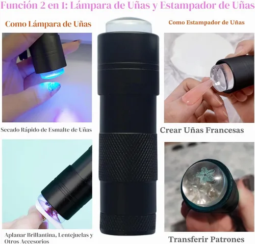 Vista 2 de Luz UV portátil de mano para uñas de gel, mini lámpara de uñas UV LED con sello de punta francesa cabeza de silicona, pequeña lámpara para Uñas U V